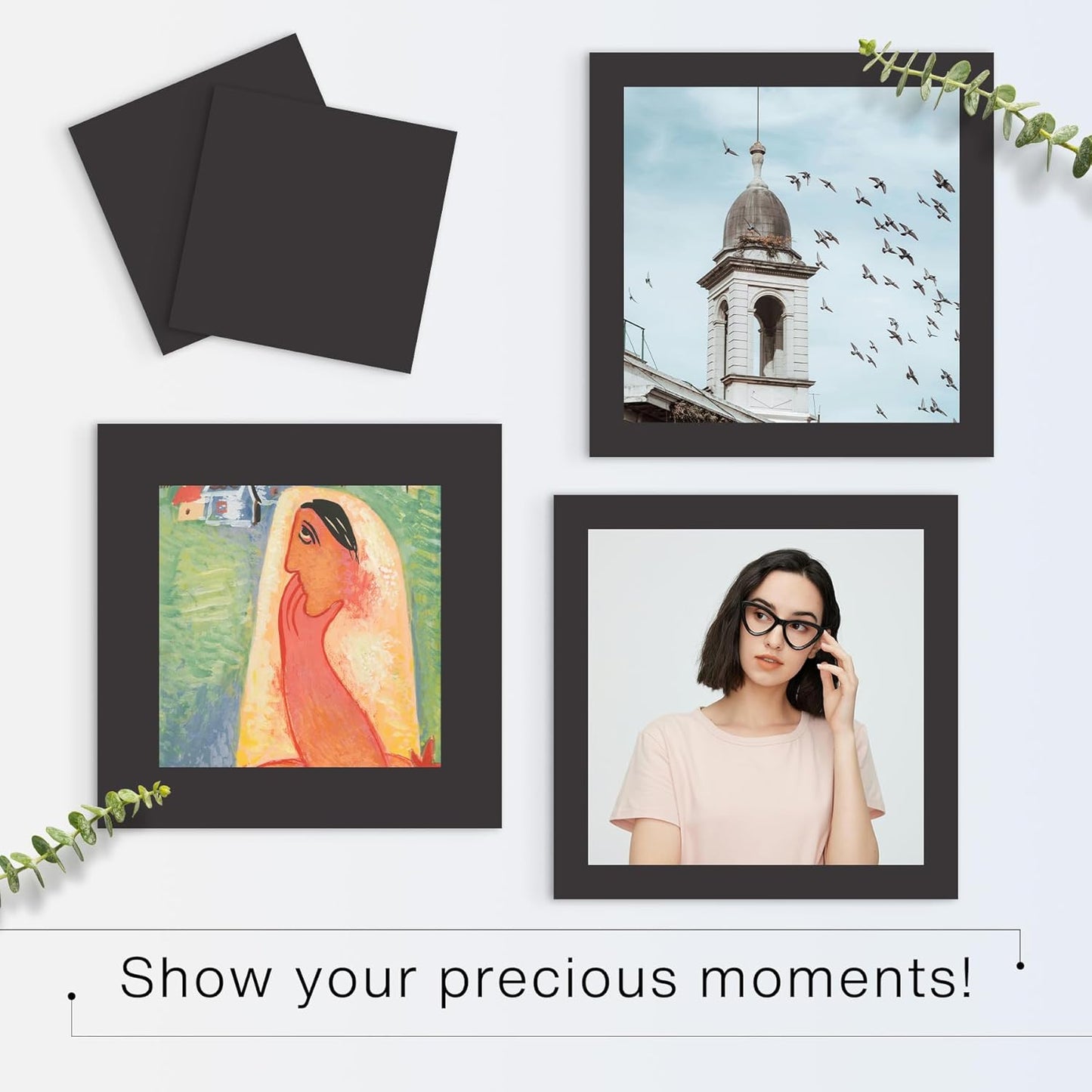 Golden State Art, 8x8 Uncut Photo Mat Matboard - Black Uncut Mats for DIY Projects, Presentation Boards, Art Crafts, Prints (50 Pack)