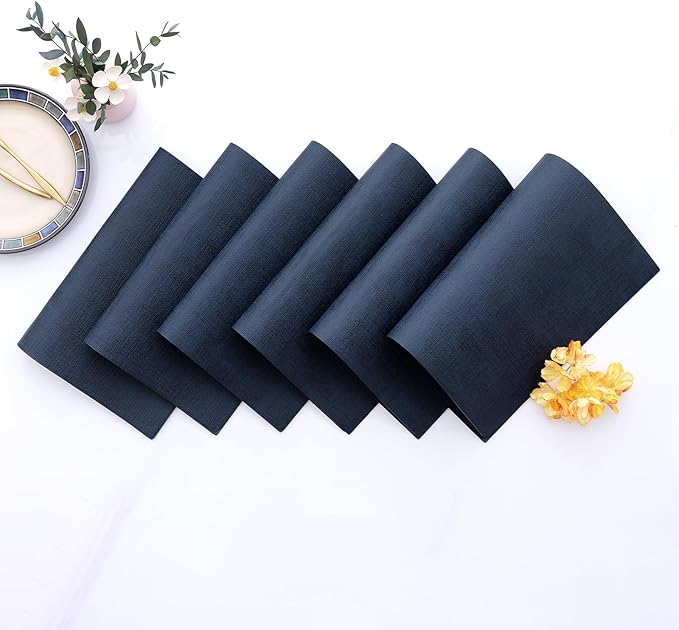 Homaxy Faux Leather Heat Resistant Placemats for Dining Table Set of 6, Waterproof Wipeable Washable PU Table Mats, Easy to Clean Anti-Slip Place Mats, 11.8" x 17", Navy Blue