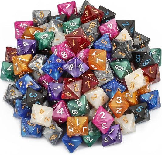 CiaraQ DND Polyhedral Dice (100pcs) with A Dice Bag Compatible with Dungeons and Dragons DND RPG MTG Role Playing Table Games (D8 dice, 10 colors-100 pcs)
