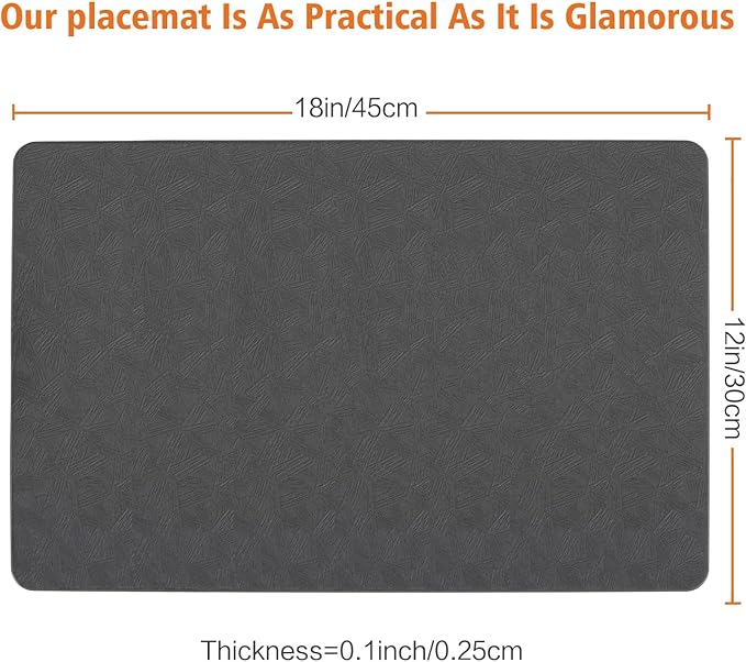 Vinyl Placemats Set of 4 Heat Resistant Easy Clean Non-Slip Place Mats for Dining Table. Faux Leather Waterproof Stain Resistant Wipeable Washable PU Table Mats(4, Gray)