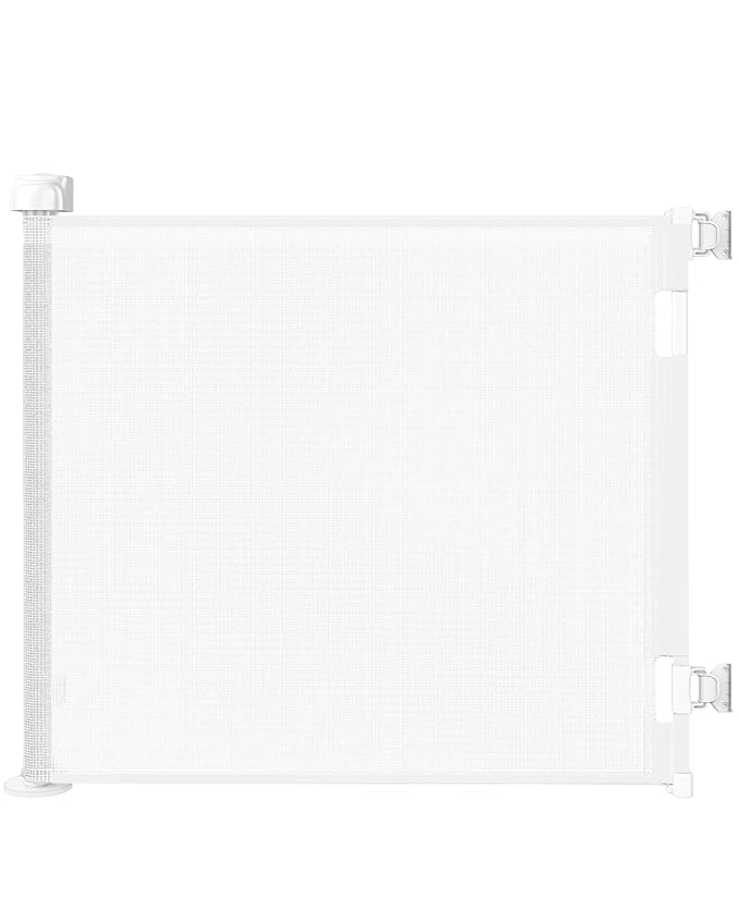 Retractable Baby Gate for Stairs & Doorways, 55" Wide x 33.6" Tall Easy Installation Mesh Dog Gate for Indoor & Outdoor Use,Pet and Dog Safety Gate for Hallways(White)