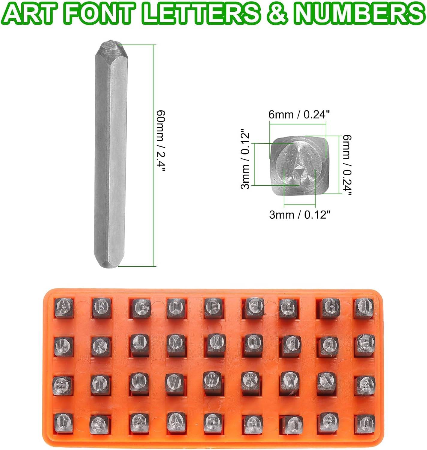 HARFINGTON 36pcs Metal Stamping Kit 1/8" (3mm) Steel Uppercase Letter and Number Punch Set (A-Z / 0-8 / "&" Symbol) Punch Press Tool with Case for Imprinting Metal Plastic Wood Leather
