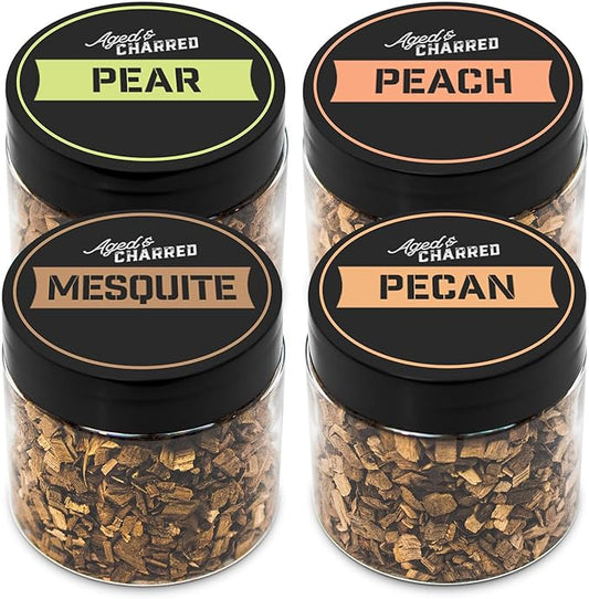 400 Cocktail Smoker Wood Chips - Combo Flavors Big Pack - Pear, Peach, Mesquite, Pecan - Whiskey Smoker Wood Chips for Bourbon, Rum & Cocktail Smoker Kits
