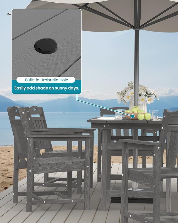 Ciokea HDPE Outdoor Patio Dining Chairs Set of 2, All-Weather Porch Chair with Wide Seat, Durable Outdoor Furniture for Backyard, Garden, Lawn & Poolside, Grey