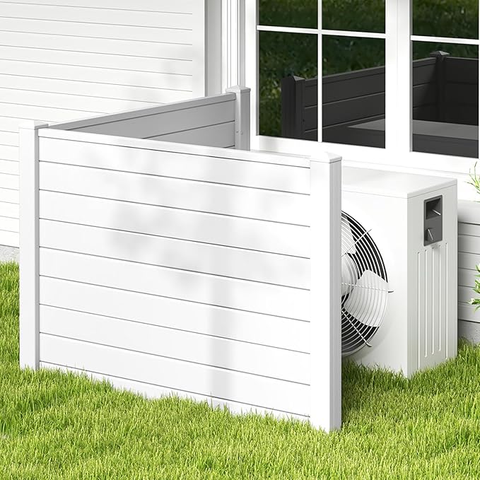 Giantex 2 Panels Air Conditioner Fence, 48''W x 36''H Outdoor Privacy Screen with 3 Stakes, Decorative Trash Can Enclosure, PVC Vinyl Freestanding Fences for Garden Lawn AC Unit Pool Pump, White