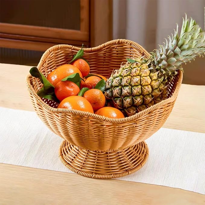 RT&BS Round Woven Fruit Basket for Counter, Christmas Food Bowl, Eco-Friendly Sturdy Stackable Woven Basket for Kitchen, Store, Restaurant, Party (Brown)