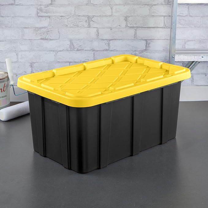 Sterilite 6-Pack Industrial Tote, Plastic Storage Container Bins with Lids, 17 Gallon - Heavy-Duty Organizing Containers for Closet, Bathroom, and Office