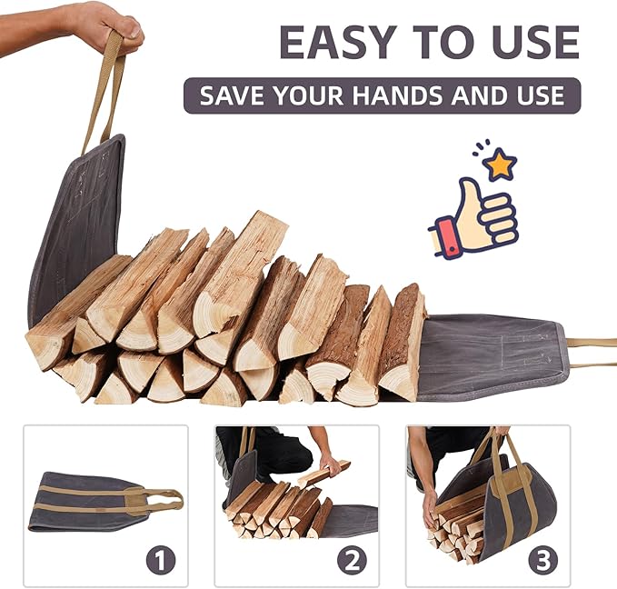 1MORE Firewood Carrier - Wood Carrier for Firewood,Log Carrier for Firewood Tote Bag, 40"X19" Canvas Firewood Carrier, Water Resistant Log Tote Wood Carrying Bag With Handles,Fireplace Tools. Grey