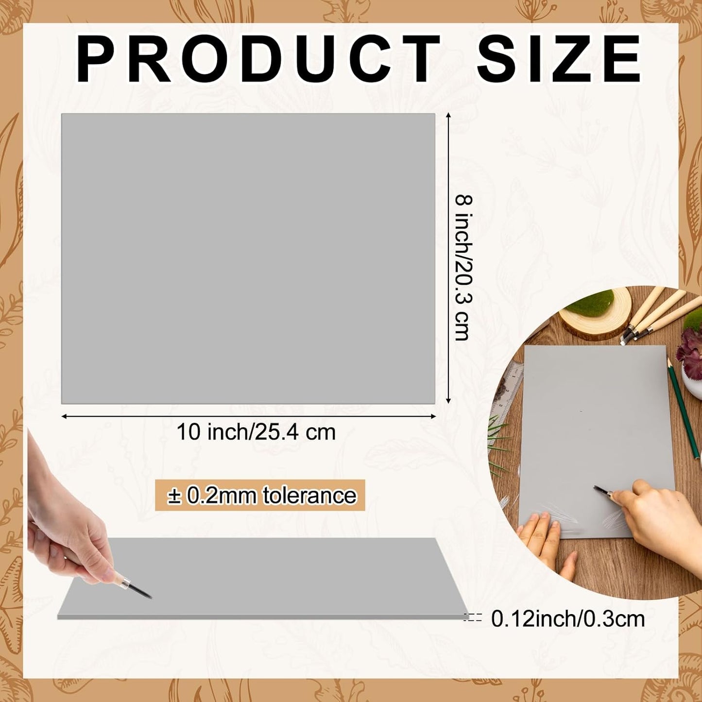 Yeaqee 1 Pc Linoleum Block Rubber Carving Block Soft Linocut Blocks Large Linoleum Sheet Unmounted Lino Plates for Engraving Art Project Printmaking Artist Studio Supplies (8 x 10 Inch,Gray)