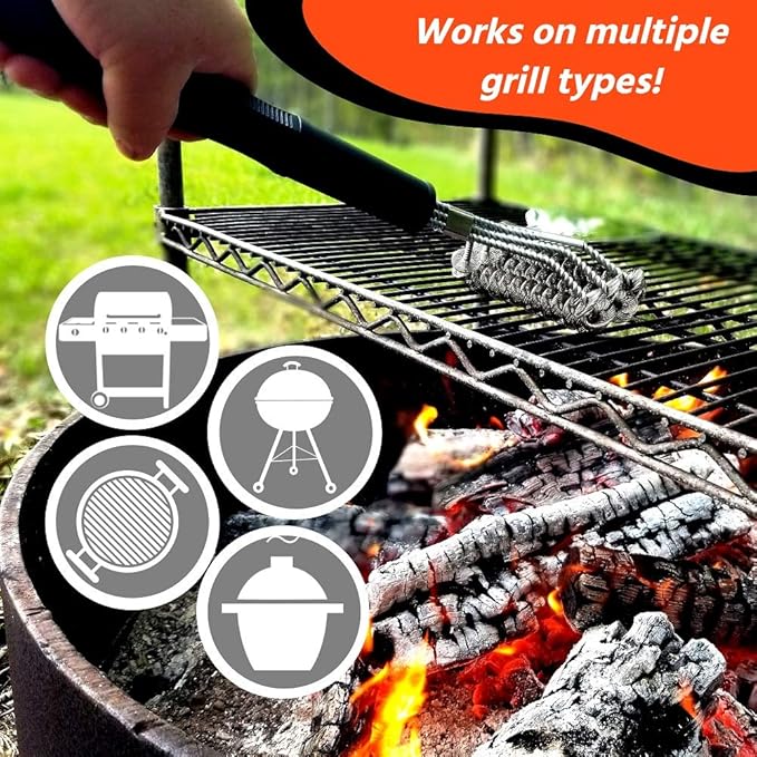 Grill Brush and Scraper - Bristle Free Stainless Steel BBQ Cleaning Tool - No Wire Scrubber Best for Gas/Charcoal/Porcelain Grill Grates - Safe Barbeque Accessories