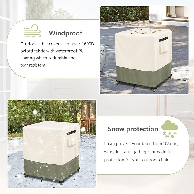 Outdoor Ottoman Cover 25 W x 25 D x 18 H inches,600D Heavy Duty Waterproof Patio Ottoman Cover,Patio End Table Covers