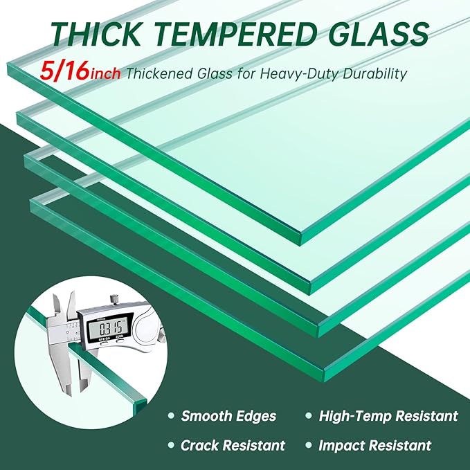 Fire Pit Wind Guard: 17.5" x 17.5" x 7" Square Fire Pit Glass Wind Guard for Outdoor Propane/Natural Gas Fire Pit Table, Thick Tempered Glass and Hard Aluminum Corner Bracket, Easy Assembly