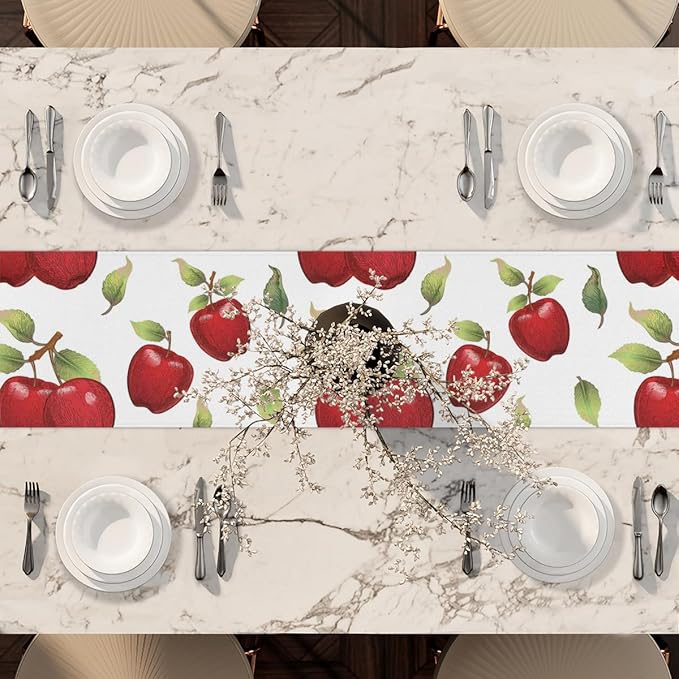 Apples Leaves Table Runners 36 Inches Long Table Runner Washable Kitchen Dining Tabletop Decor for Indoor Outdoor Party Wedding Dining Room Coffee Table Decoration 13x36 Inch