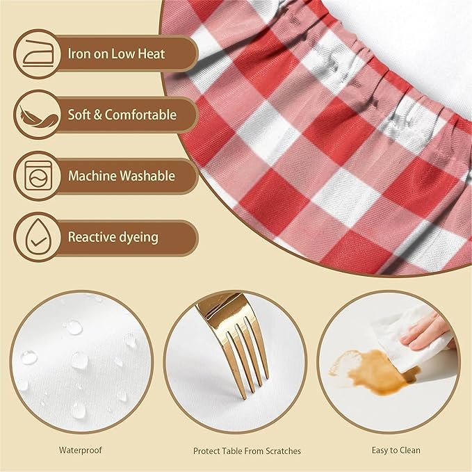 Rectangle Table Cloth Cover Waterproof Elastic Fitted Polyester Fitted Tablecloths for 6 Foot Tables for Indoor,Picnic, Camping, Outdoor （72" x 30"，Red Grid）