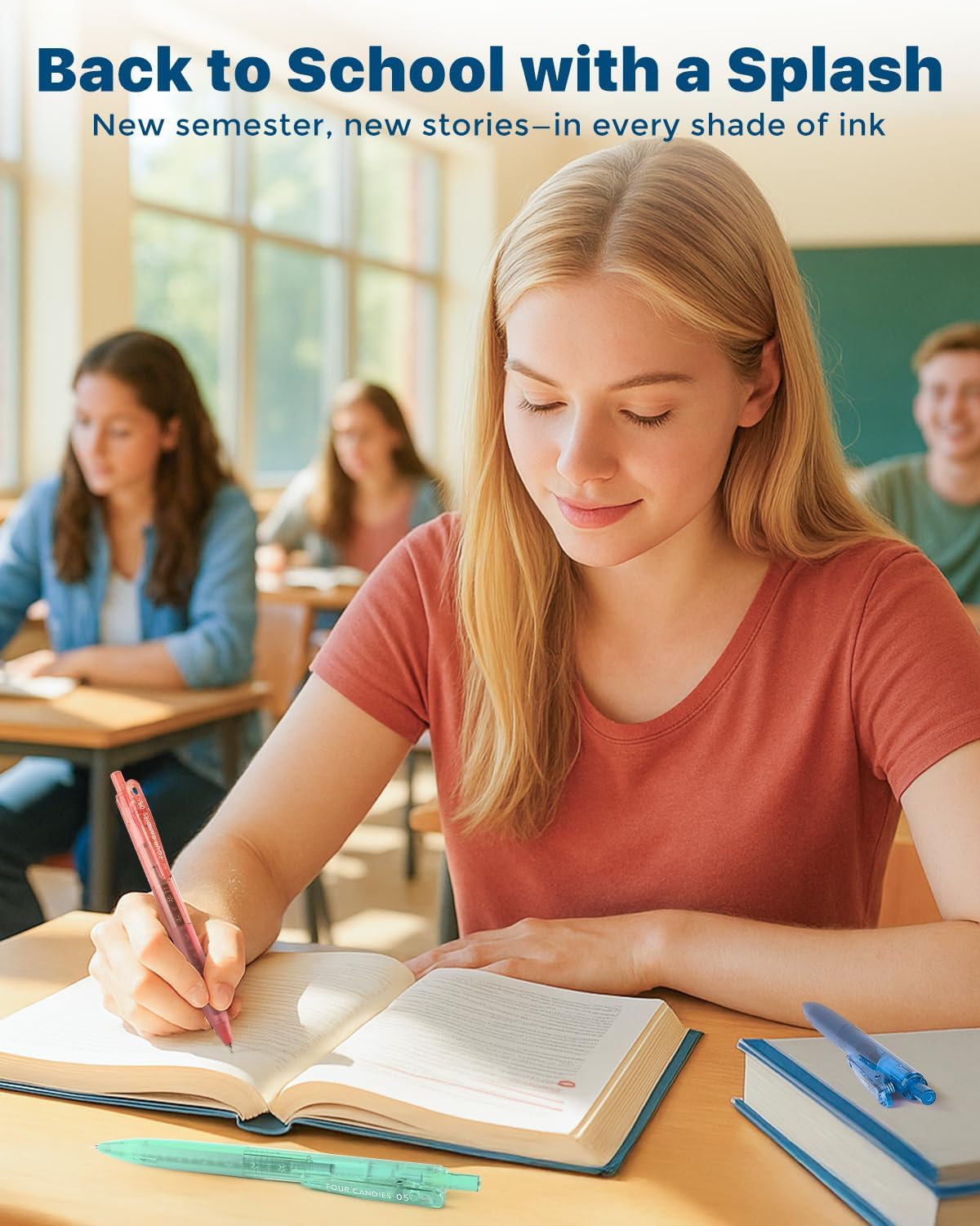 Four Candies 12Pack 0.5mm Quick Dry Retractable Gel Pen Set, Cute Transparent Fine Point Multicolor Note Taking Aesthetic lnk Pens, Comfort Grip 12 Ink Colors Drawing Writing School Office Home