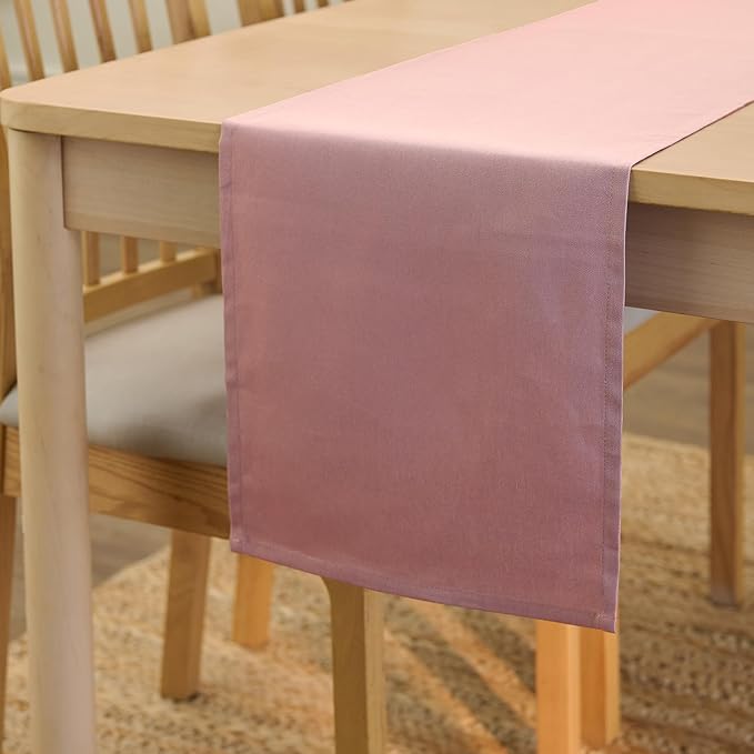 Encasa XO Table Runner 13"x59" Long | Cotton Canvas Fabric | Mauve Solid Color | Machine Washable & Durable