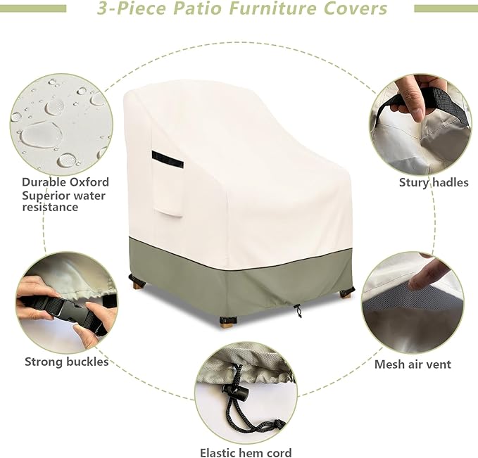 3-Piece Patio Furniture Covers Waterproof for Outdoor Bistro Set with Table & 2 Chair Covers, Heavy Duty 600D Outdoor Veranda Patio Garden Furniture Cover（Green）