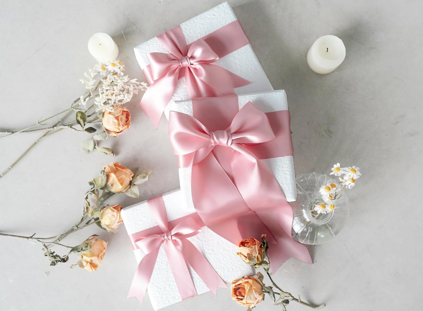 Pink Satin Ribbon 2.5 Inch Double-Faced Valentines Ribbons for Flower Bouquet Gift Wrapping Party Decor Wedding Invitation DIY Craft, 25 Yards