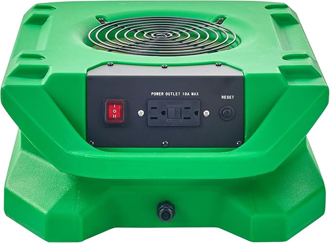 MOUNTO 1/4 HP 1200 CFM Low Profile Air Mover, 2-Speed Carpet Dryer Floor Fan with Dual GFCI Outlets, Stackable Lightweight Blower for Water Damage Restoration (Green)