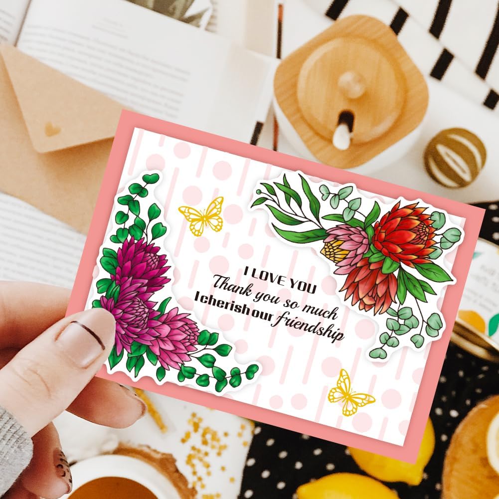 ORIGACH Realistic Protea Cynaroides Flower Layering Stencil Stamp and Die Set for Card Making, Silicone Stamps Metal Die Cut and Template for Card Making Scrapbooking DIY Crafting