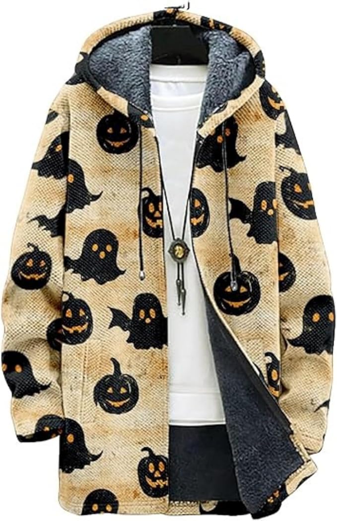 Men's Hooded Sweater Coat Knit Fleece Lined Long Cardigan Jacket with Zip Front Pocket Vintage Casual Zip Up