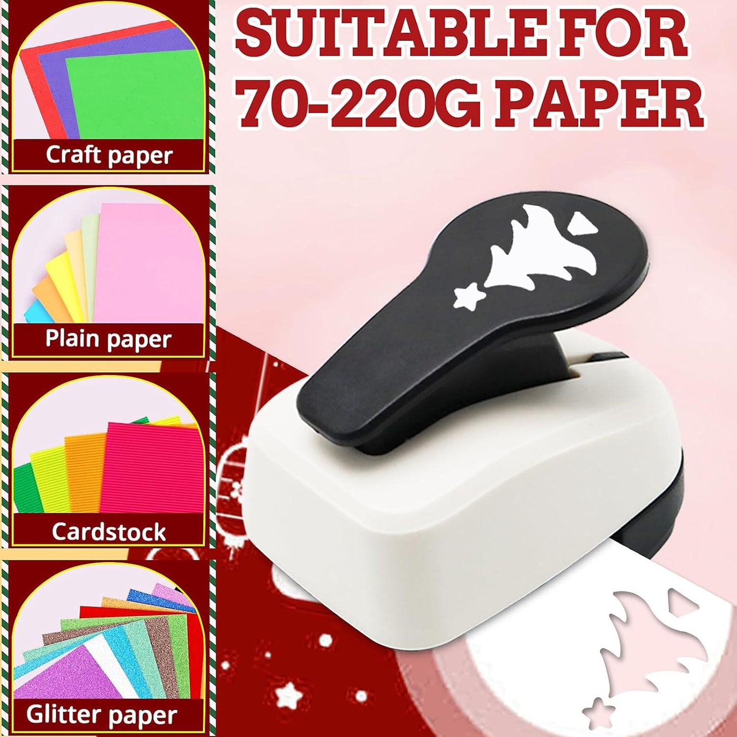 Christmas Punch, 1 inch Paper Punch for Christmas, Shape Hole Punches, Christmas Tree Punches for Paper Crafting, Pine Tree Puncher Lever Action Crafts Punch, Xmas Hole Punch for Scrapbooking DIY Arts