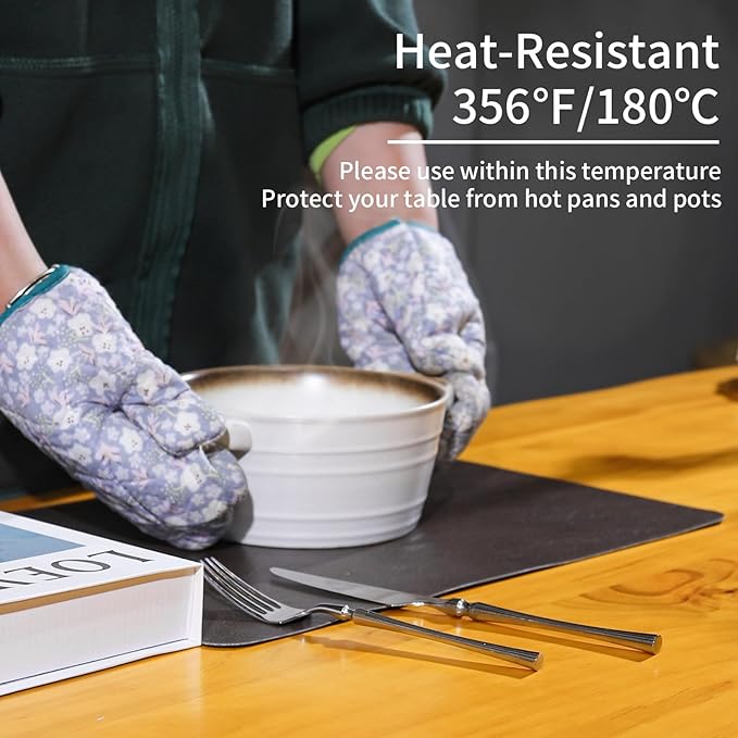 Cowhide Pattern Faux Leather Placemats Set of 4,Heat Resistant Non-Slip Waterproof Wipeable Washable Kitchen Dining PU Table Place Mats,Double-Sides Available,Black Brown