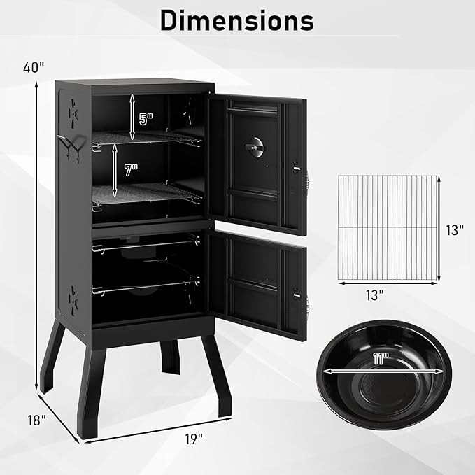 Happygrill Charcoal Grills, 40" Vertical BBQ Smoker Grill with Built-in Thermometer, Adjustable Air Dampers, Removable Water Pan & Grill Grates for Backyard Picnics, Party, Outdoor Camping