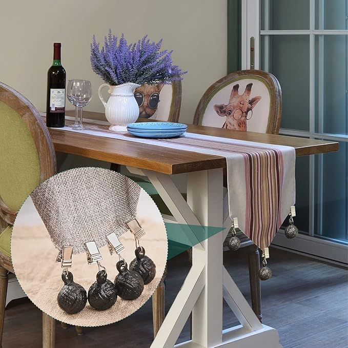 Sungmor Cast Iron Heavyweight Tablecloth Weights - 4 Pack Antique Dark Brown Round Clew Pendent Clips Weights Kit - Heavy Duty Table Cloth Cover Clamps for Home Garden Party Wedding Camping Picnic