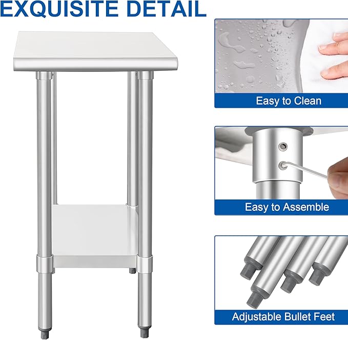 HARDURA Stainless Steel Table 30X18 Inches with Undershelf and Galvanized Legs NSF Heavy Duty Commercial Prep Work Table for Restaurant Kitchen Home and Hotel