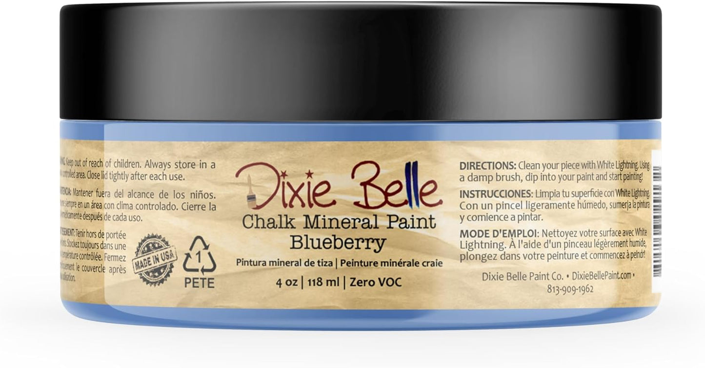 Dixie Belle Paint Company Chalk Finish Furniture Paint - Blueberry (4oz) - Matte Periwinkle Blue Chic Chalk Mineral DIY Furniture Paint