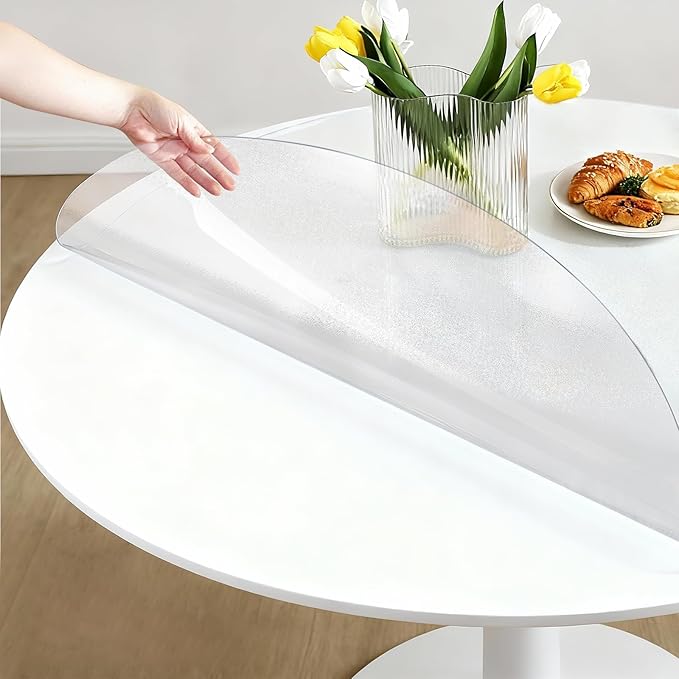Round Frosted Table Cover Protector 28 Inch - 2mm Thick Waterproof PVC Furniture Protective Pad for Dining Room Tabletop