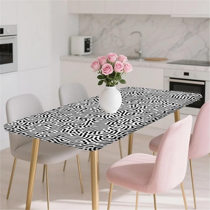Rectangle Table Cloth Cover Waterproof Elastic Fitted Polyester Fitted Tablecloths for 4 Foot Tables for Indoor,Picnic, Camping, Outdoor （48" x 30"，Abstract Geometry）