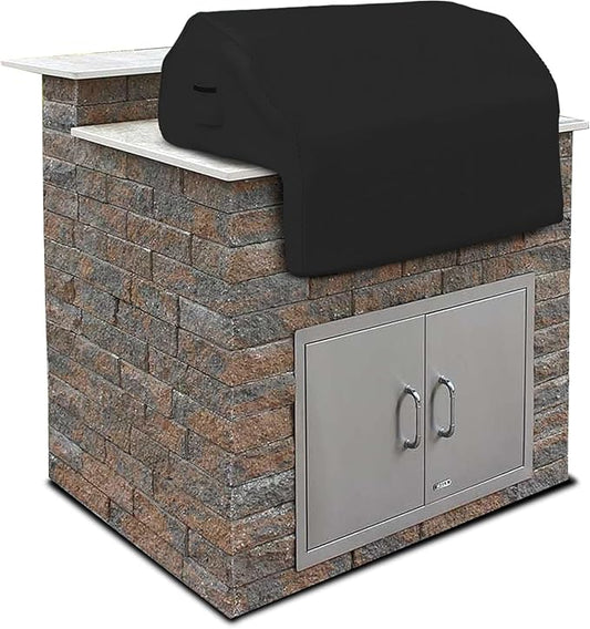 Covers & All Built-in Outdoor Grill Cover, Durable 12 Oz Waterproof Cover Max Material with Air Pocket & Elastic for Snug Fit (32" W x 26" D x 24" H Inches, Black)