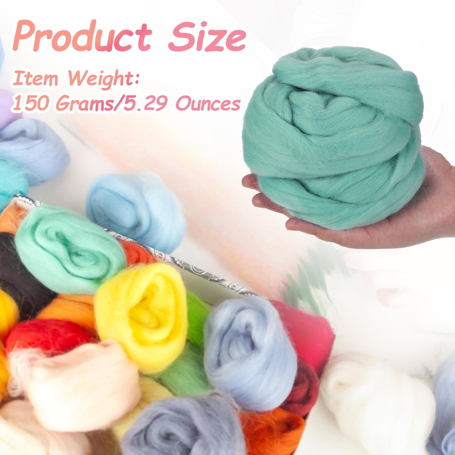 PATIKIL Wool Roving Yarn, 150G/5.3OZ Soft Felting Wool Pure Chunky Roving Yarn Bulk for Needle Felting Knitting Blanket Spinning Weaving DIY Craft, Green