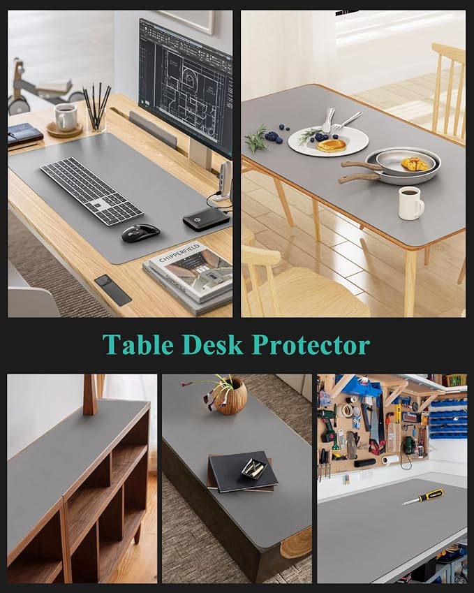 Light Gray Plastic Table Cover Protector, 36" x 72" Waterproof Easy Flat PVC Desk Pad Mat, 1.5mm Thick Rectangle Vinyl Table Top Protector for Dining Room Table, Office, Dresser