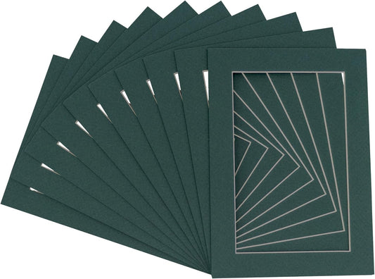 Pack of Ten Acid Free 11x14 Mats Bevel Cut for 8.5x11 Photos - Forest Green Precut Matboards With Backing Boards and Self Seal Photo Mat Bags For Pictures, Photos, Framing - 4-ply Thickness