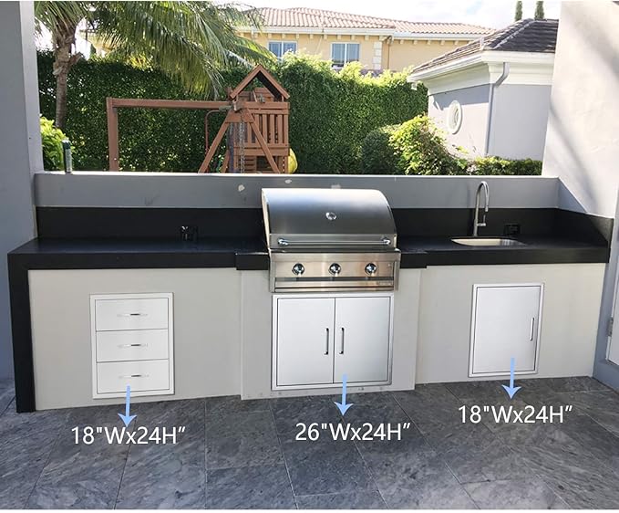 18" W x 24" H x 23" D Stainless Steel Outdoor Kitchen Drawers BBQ Drawer Triple Access Drawers Flush Mount for Outdoor Kitchens Or BBQ Island