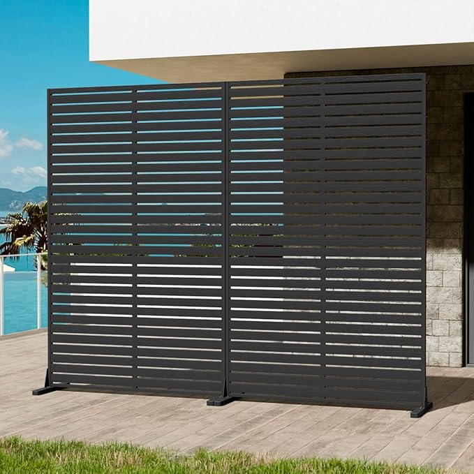 Privacy Fence Screen with Stand 6 Panel 72" H×47" W HDPE Decorative Panels with Steel Poles and Stand, Air Conditioner Fence Panels, Privacy Screen for Outdoor Backyard, Balcony, Pool