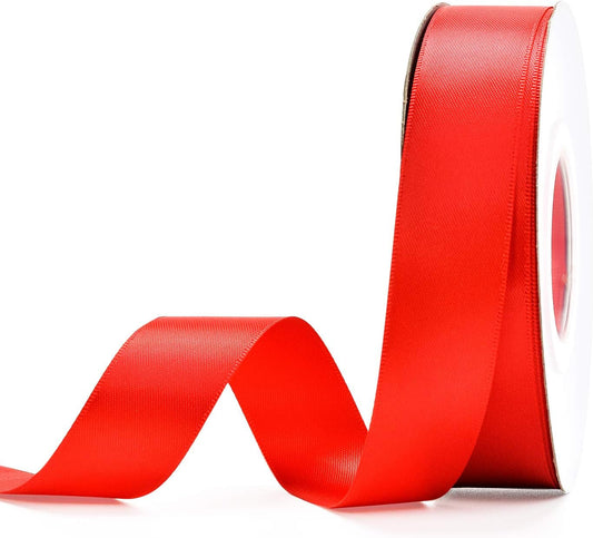 YAMA Red Double Face Satin Ribbon 7/8 Inch 25 Yards Red Silk Ribbon for Christmas Tree Gift Wrapping Hair Cabinets