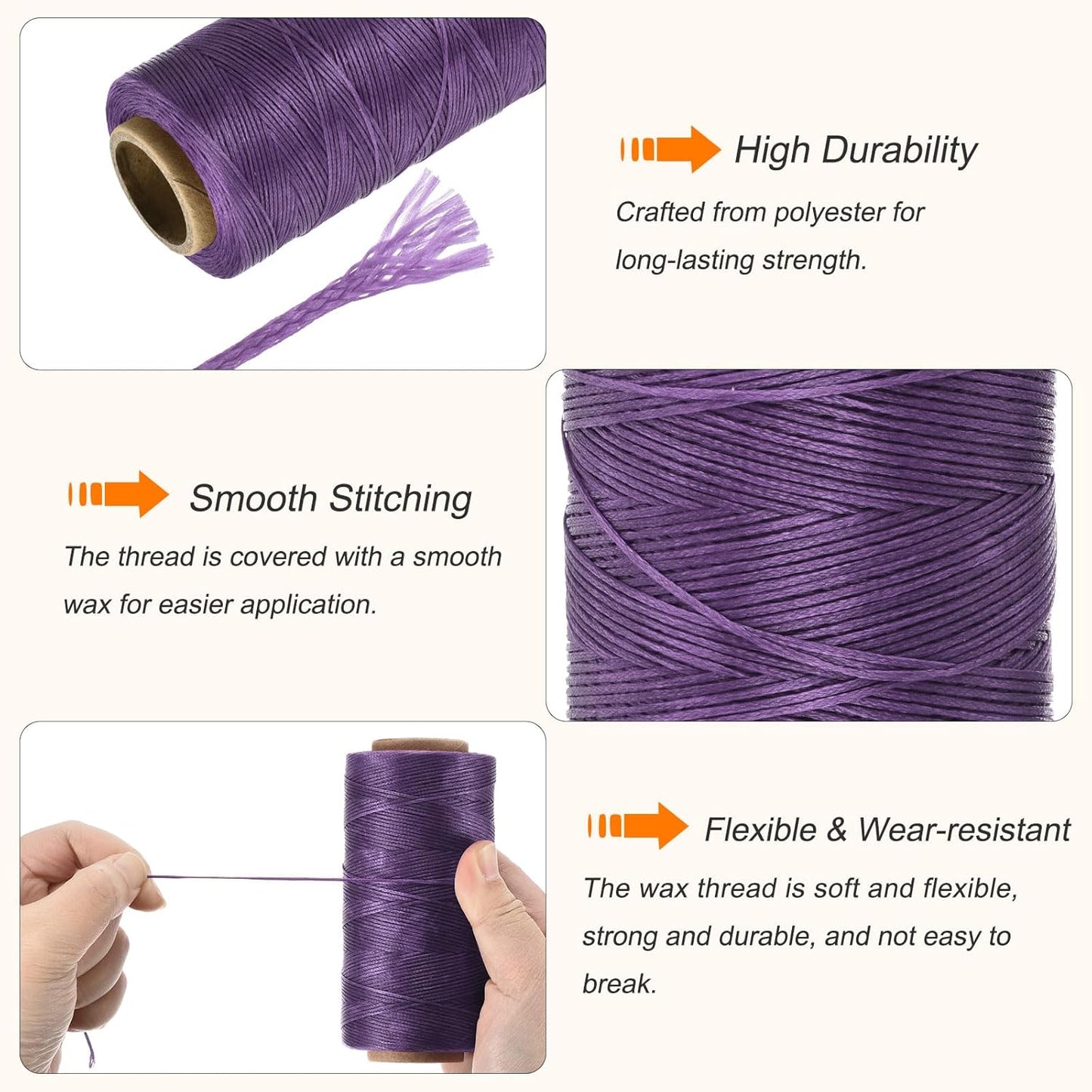MECCANIXITY Waxed Thread,197 Yard 1mm 210D Flat Wax Thread Polyester Waxed String for Leather Sewing Hand Weaving Book Binding Home Decoration,Deep Purple
