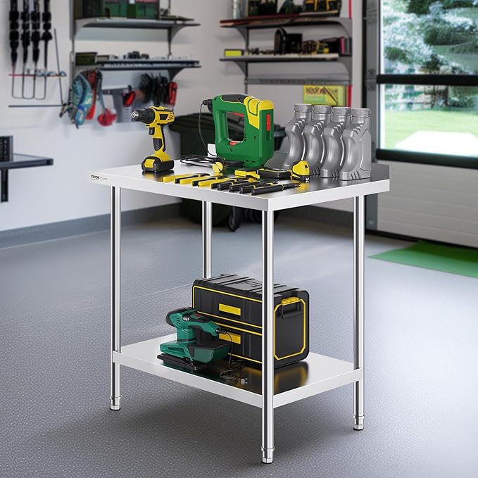 VEVOR 24 x 36 x 36 Inch Stainless Steel Work Table, Commercial Food Prep Worktable Heavy Duty Prep Worktable, Metal Work Table with Adjustable Height for Restaurant, Home and Hotel