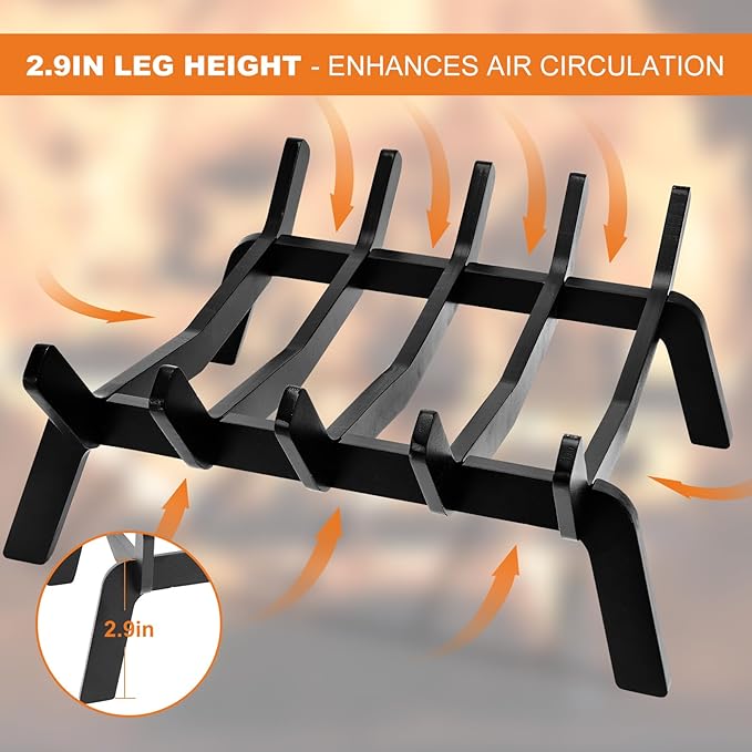 Fireplace Grate 14in Heavy Duty, Fireplace Wood holder for Inside Fireplace, Fireplace Log Holder, Small Fire Grate, Fireplace Accessories, Chimney Hearth Indoor, 5 Bars Fire Pit Grate for Outdoor