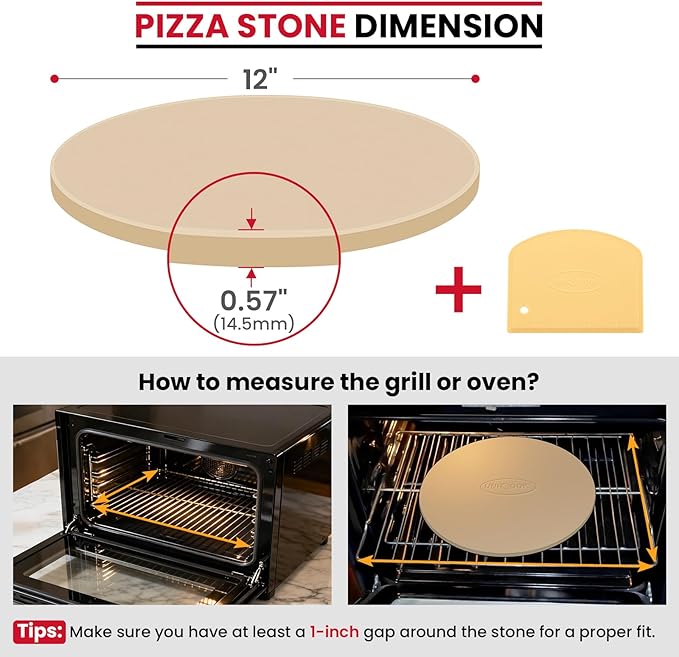 Unicook 12 Inch Round Pizza Stone, Heavy Duty Cordierite Bread Baking Stone for RV Oven, Grill and Toaster Oven, Ideal for Baking Crisp Crust Pizza, Bread, Cookies and More