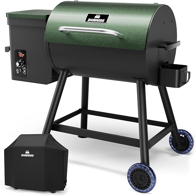 Electric Wood Pellet Smoker Grill 8 In 1 BBQ Grills for Outdoor Grill with Auto Feed & PID Temperature Control (180-450°F) and Rain Cover 456 Sq.In Cook Area for Backyard New House Gifts
