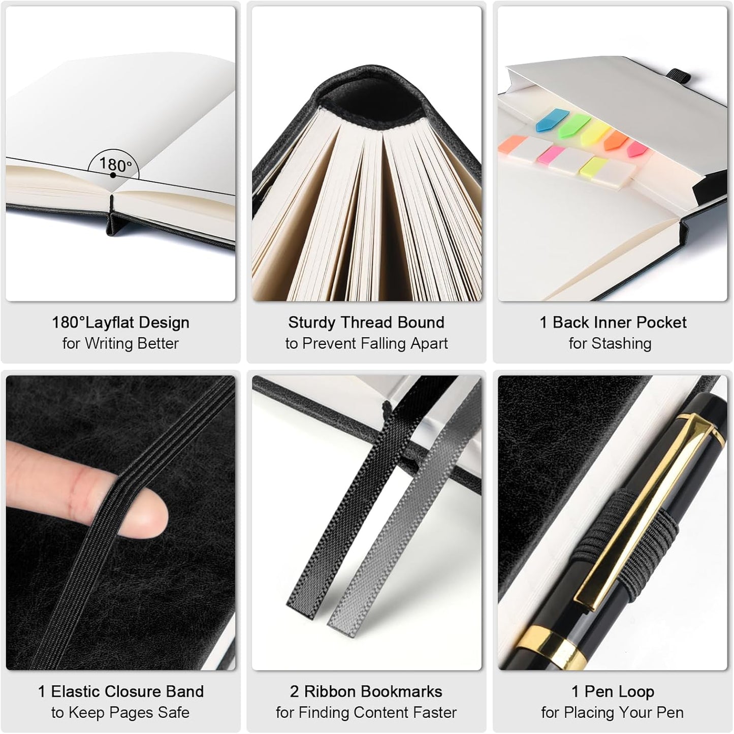 5 Pack Graph Paper Notebook, 312 Numbered Pages Graph Notebook Bulk, 100gsm No Bleed Grid Paper Notebooks for Work, Hardcover Leather Journal, Squared Grid Notebook for Graphing Notes Math, Multicolor