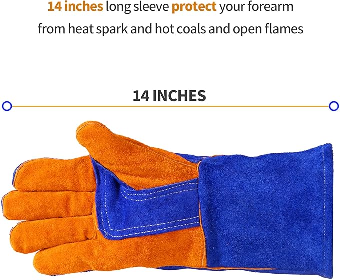 Leather Welding Gloves - Thick Premium Cow Split Leather, Heat Resistant, Welding, Grilling, BBQ & Fireplace
