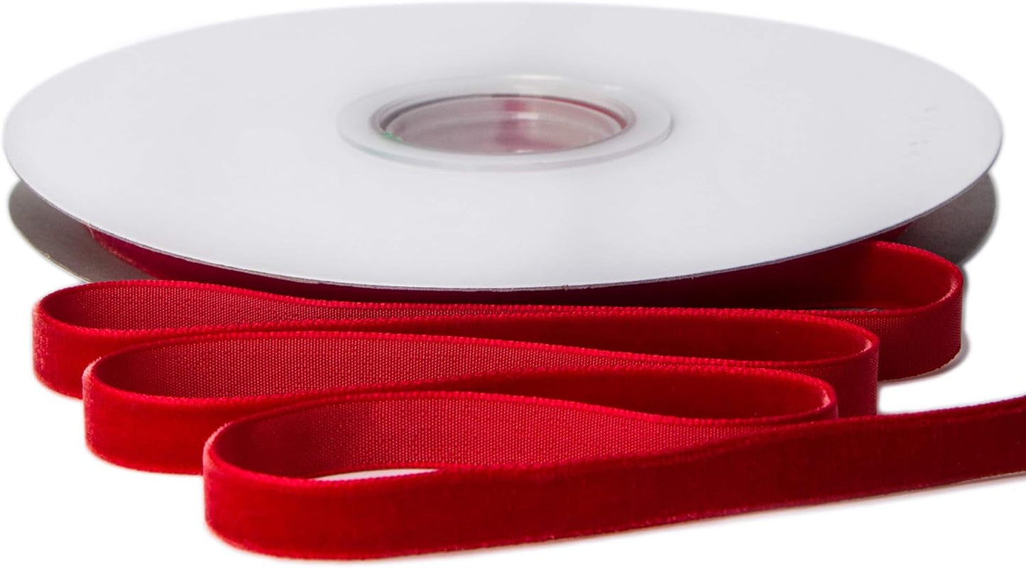 Ribbli Polyester Red Velvet Ribbon,3/8 Inch,10-Yard Spool,Use for Choker,Gift Wrapping,Floral Bouquets, Boutonnieres