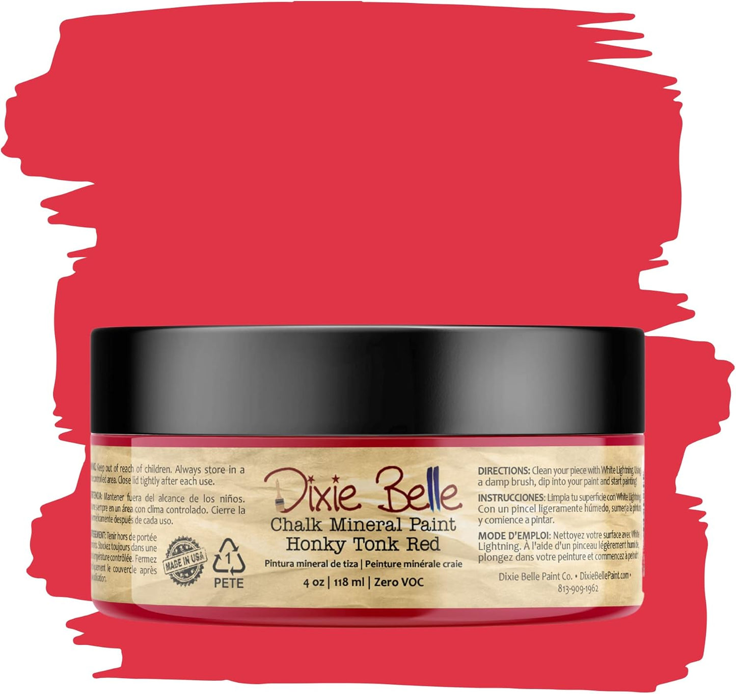 Dixie Belle Paint Company Chalk Finish Furniture Paint - Honky Tonk Red (4oz) - Matte True Red Chic Chalk Mineral DIY Furniture Paint