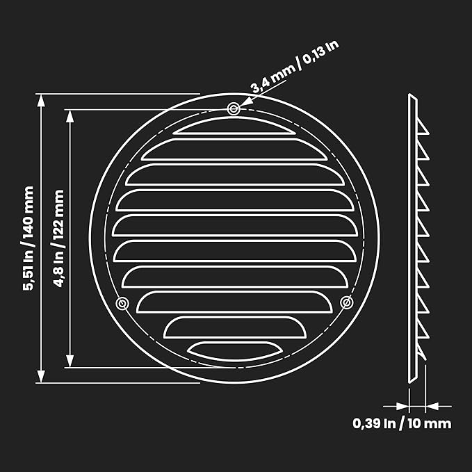 Repa Market 4 Inch (Opening Dimensions) Round Air Vent Cover/White Galvanized Steel Louvered Grill Cover with Mesh Screen/Wall or Ceiling Vent/HVAC Register for DIY Home Improvement